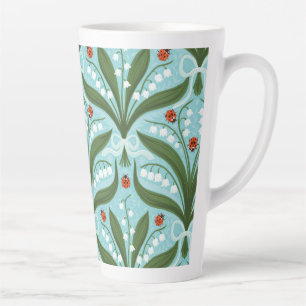 Lily of the valley and ladybugs symmetry in green, latte mug