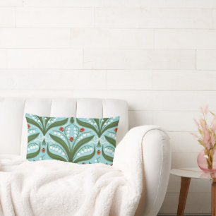 Lily of the valley and ladybugs symmetry in green, lumbar pillow