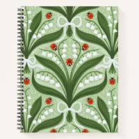 Lily of the valley and ladybugs symmetry in green,