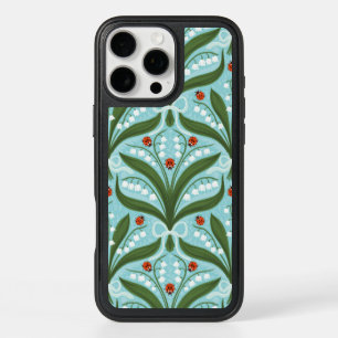 Lily of the valley and ladybugs symmetry in green, iPhone 16 pro max case