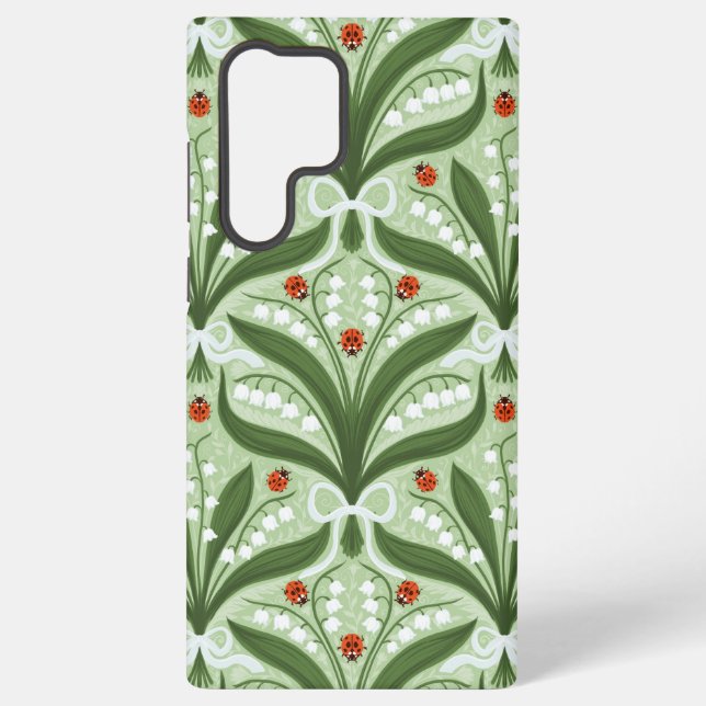 Lily of the valley and ladybugs symmetry in green, samsung galaxy case (Back)