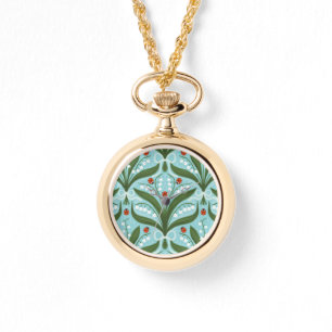 Lily of the valley and ladybugs symmetry in green, watch