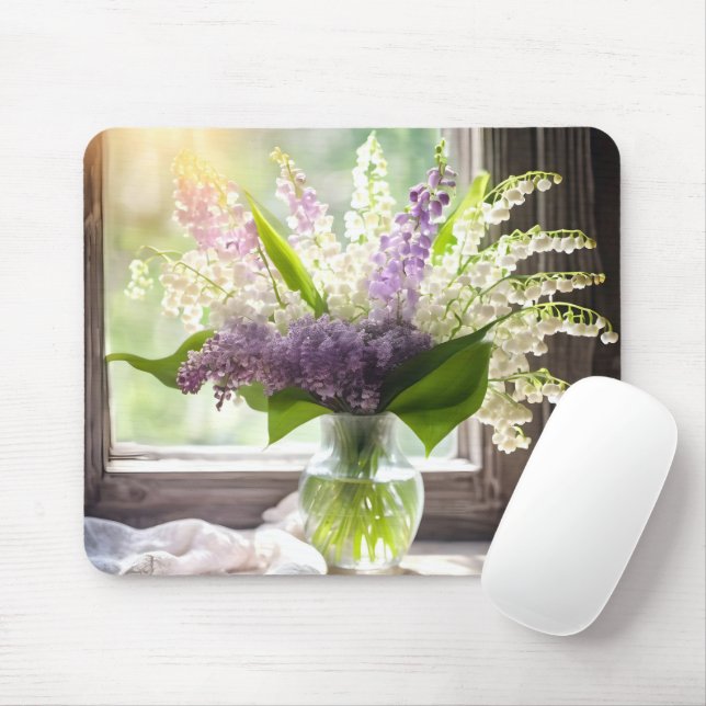 Lily of The Valley and Lilac Bouquet By Window Mouse Pad (With Mouse)