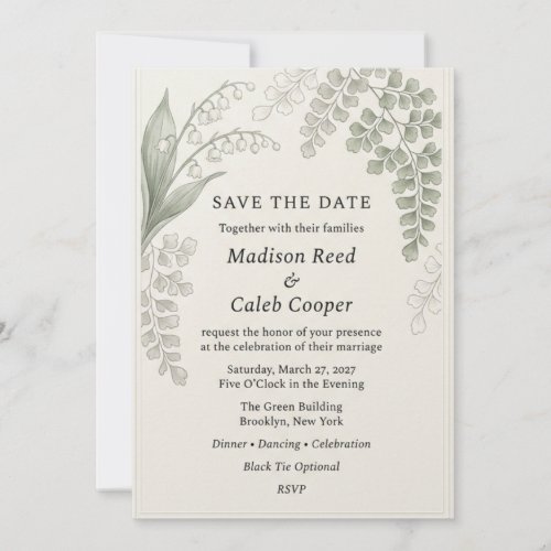 Lily of the Valley and Maidenhair Fern Watercolor  Invitation