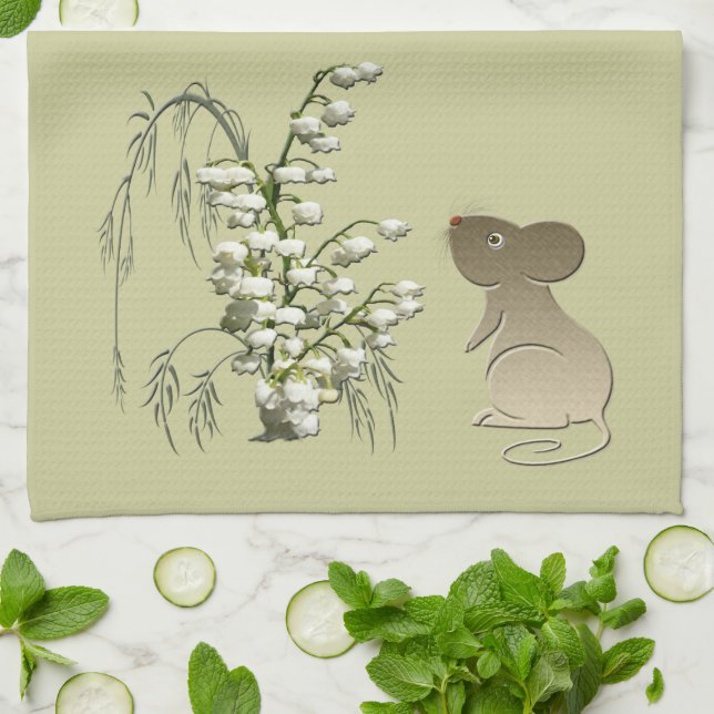 Lily-of-the-Valley and Mouse American MoJo Kitchen Towel (Folded)