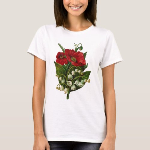 Lily Of The Valley And Poppy Vintage Design T_Shirt