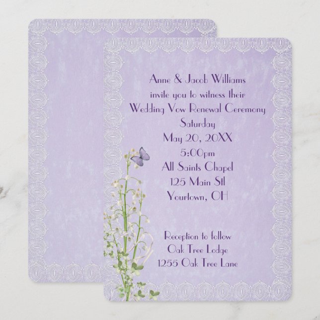 Lily of the Valley and Wedding Lace Invitation (Front/Back)