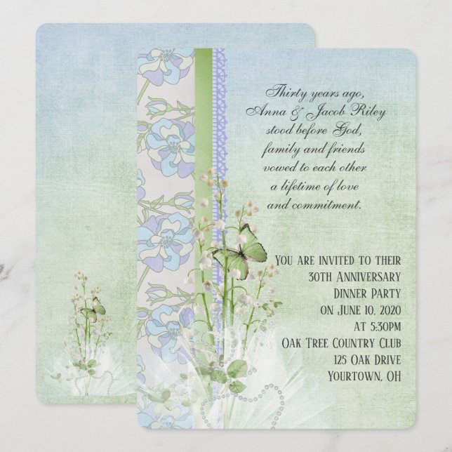 lily of the valley anniversary party invitation (Front/Back)