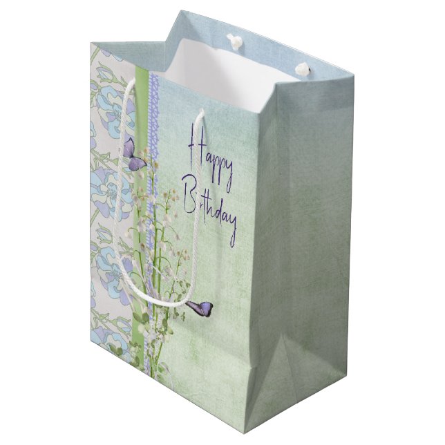 Lily of the Valley Birthday Bouquet Medium Gift Bag (Front Angled)