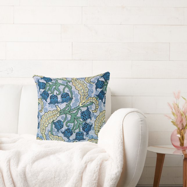 Lily of the Valley Blue Floral Throw Pillow (Couch)