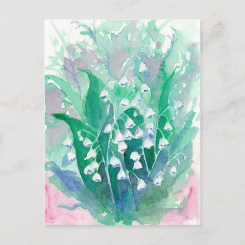 Lily of the Valley Blue Watercolor Floral Painting Postcard