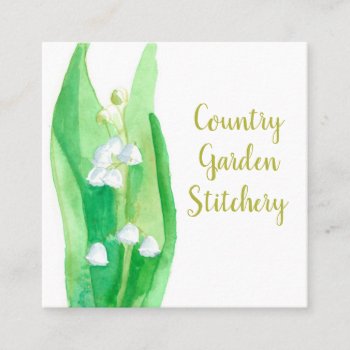 Lily Of The Valley Botanical Watercolor Flower  Square Business Card by CountryGarden at Zazzle