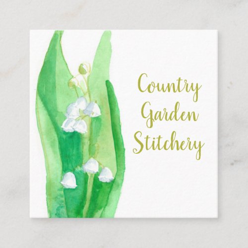 Lily of the Valley Botanical Watercolor Flower  Square Business Card