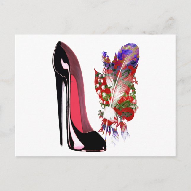 Lily of the Valley Bouquet and Black Stiletto Shoe Postcard (Front)