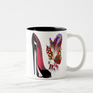 Lily of the Valley Bouquet and Black Stiletto Shoe Two-Tone Coffee Mug
