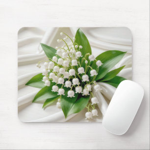 Lily of the Valley Bouquet On White Satin Mouse Pad