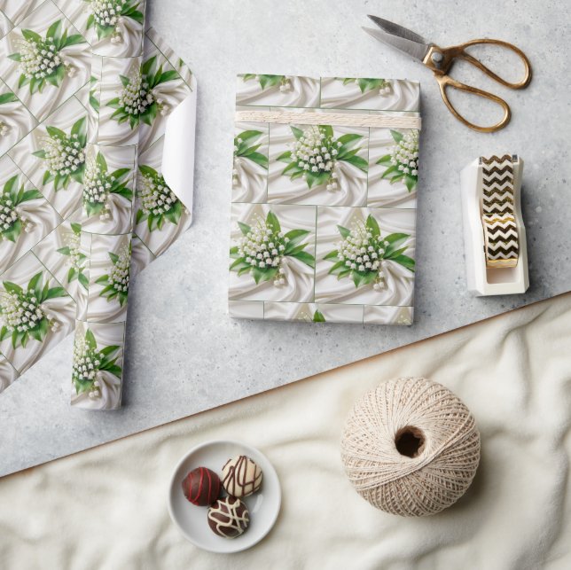 Lily of the Valley Bouquet On White Satin Wrapping Paper (Crafts)