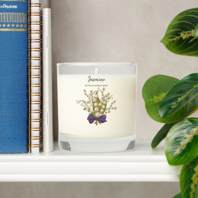 Lily Of The Valley Bouquet with Purple Bow  Scented Candle (Shelf)
