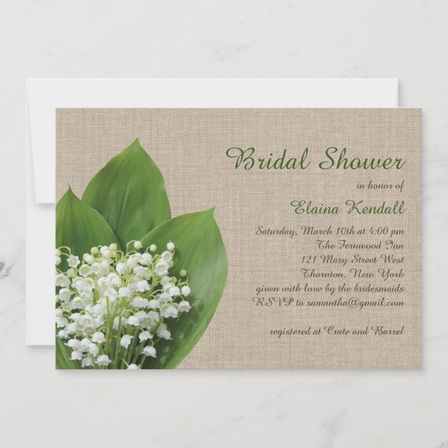 Lily of the Valley Bridal Shower burlap Invitation (Front)