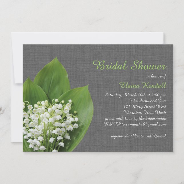 Lily of the Valley Bridal Shower gray burlap Invitation (Front)