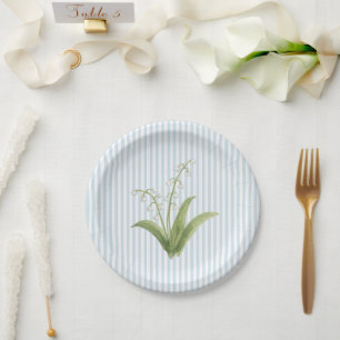 Lily of the Valley Custom Wedding Blue Stripe Paper Plates