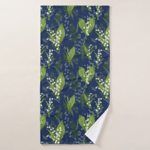 Lily of the Valley Dark Blue Background Bath Towel