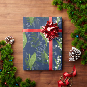 Lily of the Valley Dark Blue Background Wrapping Paper