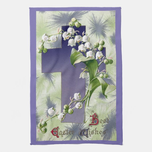 Lily of the Valley Easter Cross Towel (Vertical)
