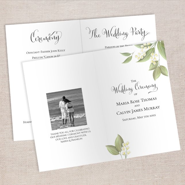 Lily of the Valley Elegant Floral Wedding Ceremony (Elegant lily of the valley floral wedding ceremony program with botanical greenery and classic typog)