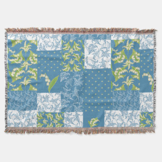 Lily-of-the-Valley Faux Patchwork Blue Throw Blanket