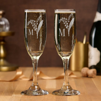  Lily of the Valley Floral Bouquet Monogrammed  Champagne Flute