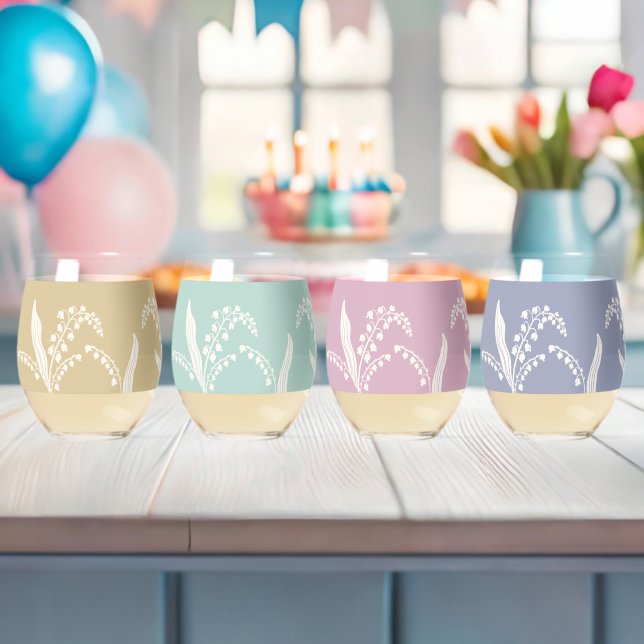 Lily Of The Valley Floral Customized Backgroun  Stemless Wine Glass (Insitu (Baby Shower))