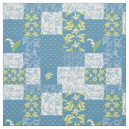 Lily-of-the-Valley Floral Faux Patchwork Blue Fabric