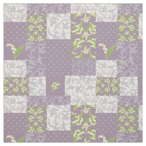 Lily_of_the_Valley Floral Faux Patchwork Mauve Fabric