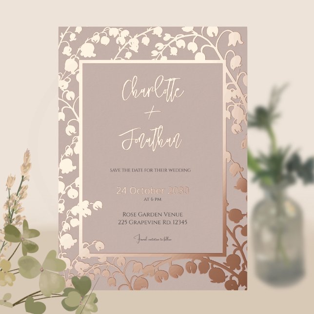 Lily of the Valley Floral Garden Wedding Gold    F Foil Invitation (Creator Uploaded)