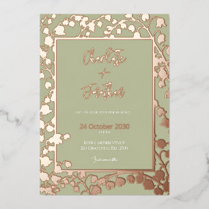 Lily of the Valley Floral Garden Wedding Gold    Foil Invitation