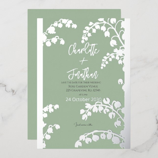 Lily of the Valley Floral Garden Wedding Gold    Foil Invitation (Front/Back)
