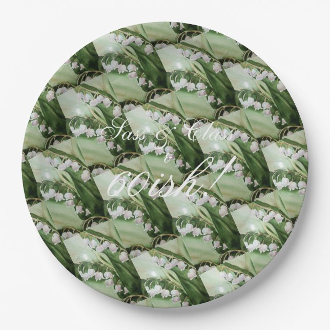 LILY OF THE VALLEY FLORAL  MONOGRAMMED PAPER PLATES (Front)