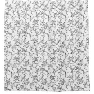Lily-of-the-Valley Floral Motif Black on White Shower Curtain