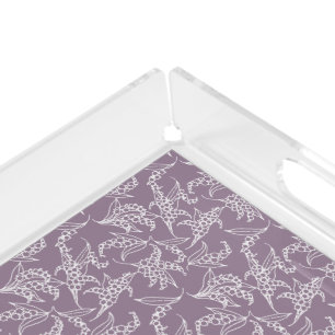 Lily-of-the-Valley Floral Motif White on Mauve Acrylic Tray