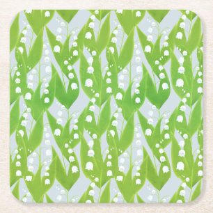 Lily of the Valley Floral Pattern Square Paper Coaster