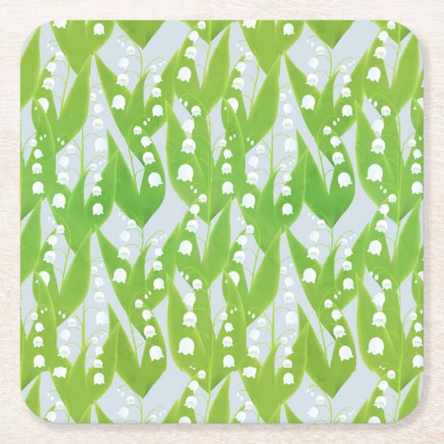Lily of the Valley Floral Pattern Square Paper Coaster (Front)