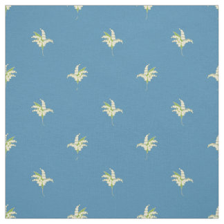 Lily-of-the-Valley Floral Polka Dots on Blue Fabric