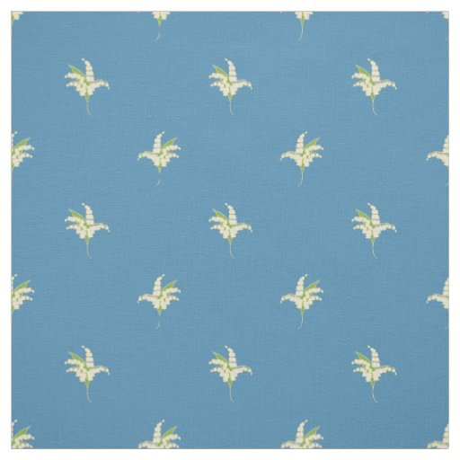 Lily-of-the-Valley Floral Polka Dots on Blue Fabric
