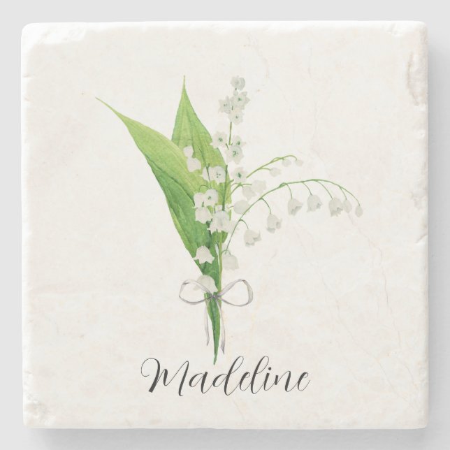 Lily of the Valley Floral   Stone Coaster (Front)