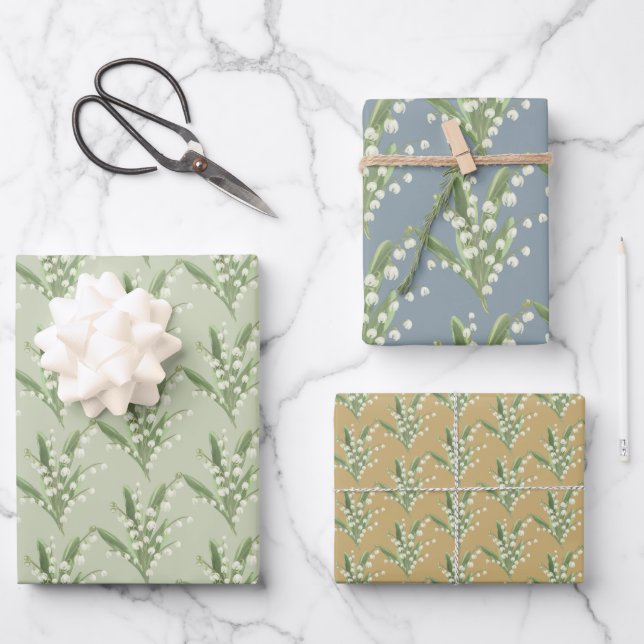 Lily of the Valley Floral  Wrapping Paper Sheets (Front)