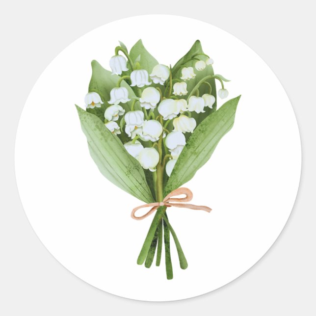 Lily of the Valley Flower Bouquet Floral  Classic Round Sticker (Front)