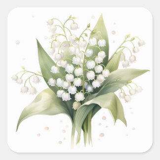 Lily of the Valley Flower Bunch Bouquet Square Sticker