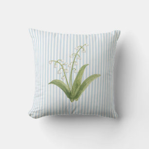 Lily of the Valley Flower Painting Blue Stripe Throw Pillow