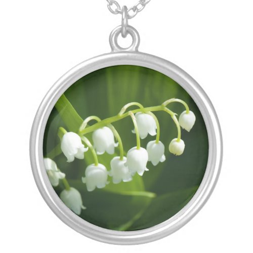 Lily of the valley flower silver plated necklace